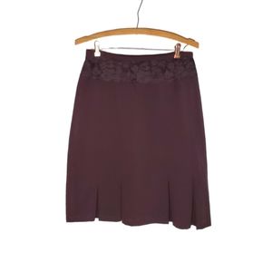 Brown Vintage Fitted Midi Skirt with Lace Detail at Waist